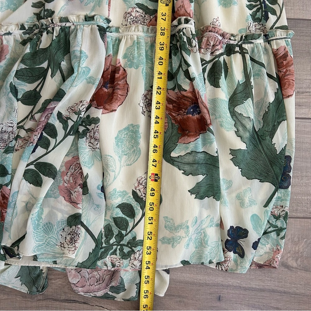 Anthropologie Maeve Maravilla Beige Blue Floral Tiered Sleeveless Maxi Dress 2 - Picture 8 of 9